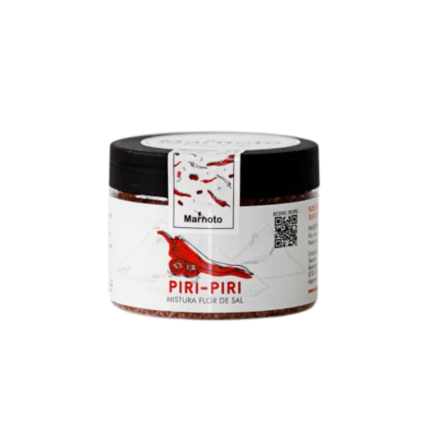 Jar of Piri Piri seasoning with a white label on a white background