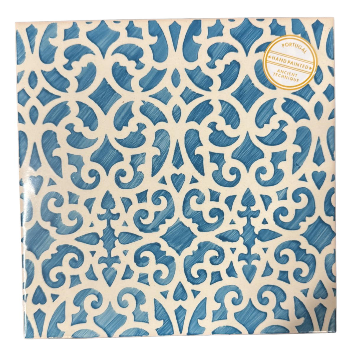 Cerâmica Vieira Hand-Crafted Tile Blue Cross and Leaves Pattern