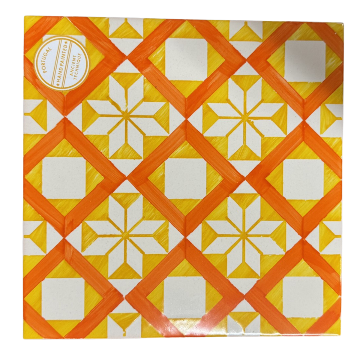 Cerâmica Vieira Hand-Crafted Tile Blue Cross and Leaves Pattern
