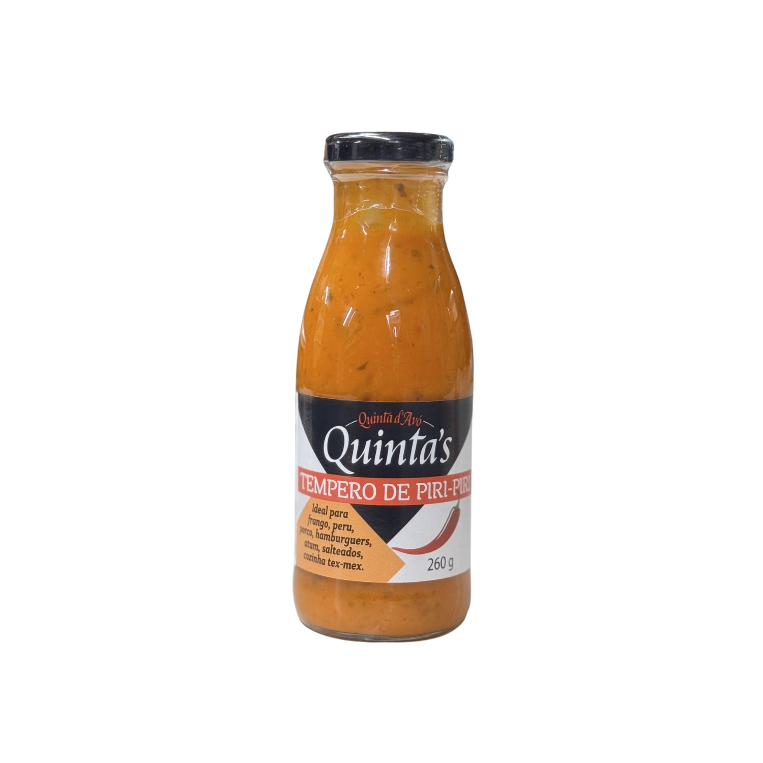 Bottle of Quinta's Piri Piri seasoning on a white background