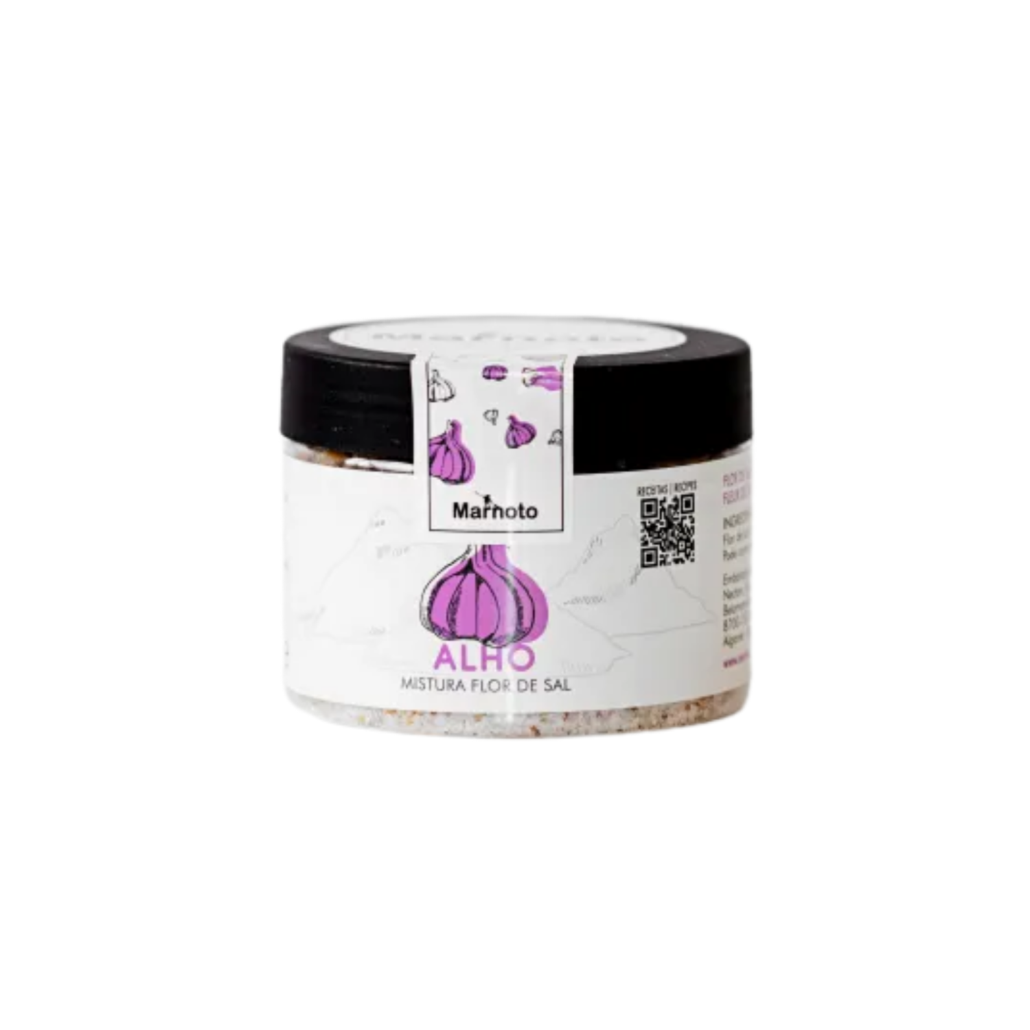Jar of 'Alho' seasoning with a black lid on a white background