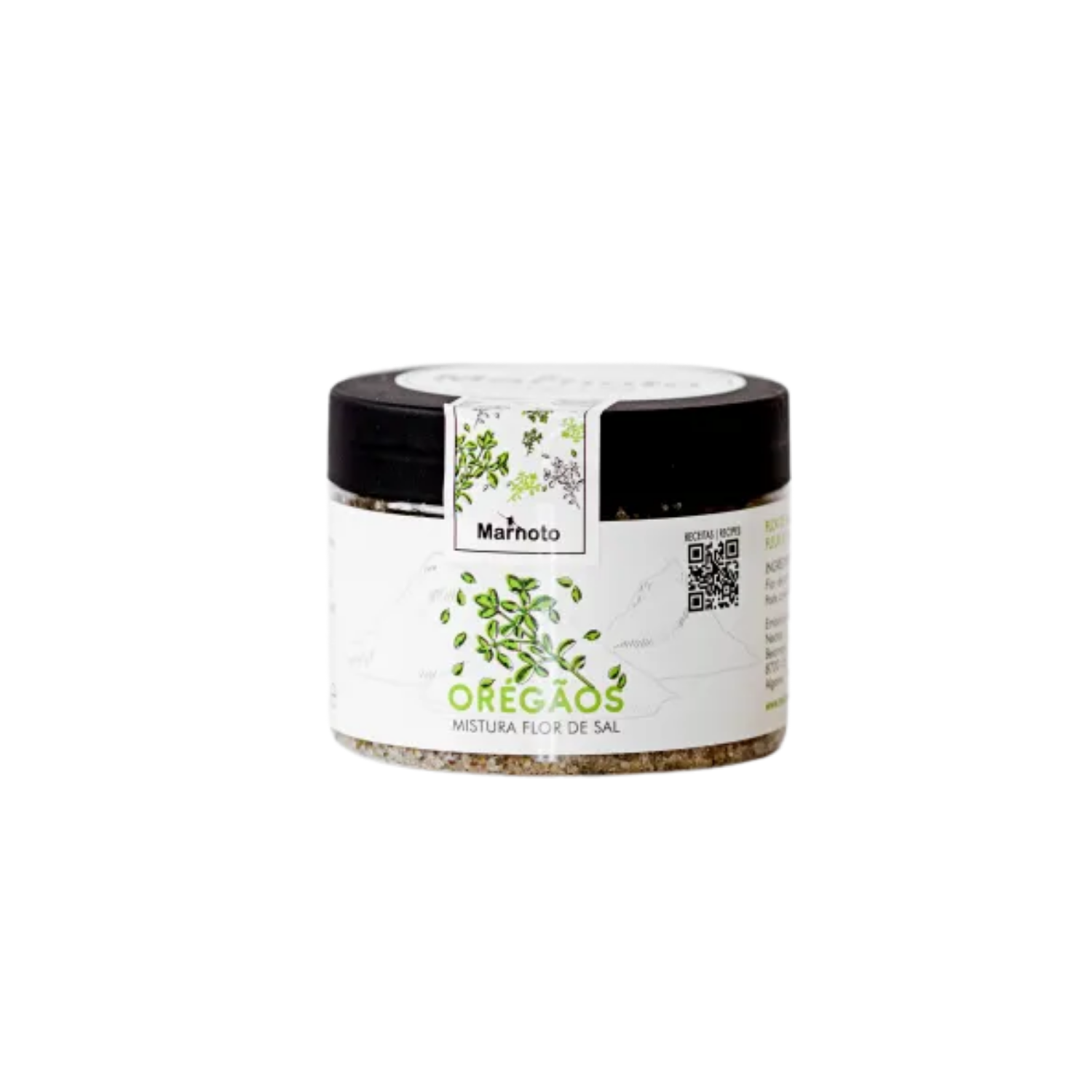 Jar of oregano mix with a label on a white background