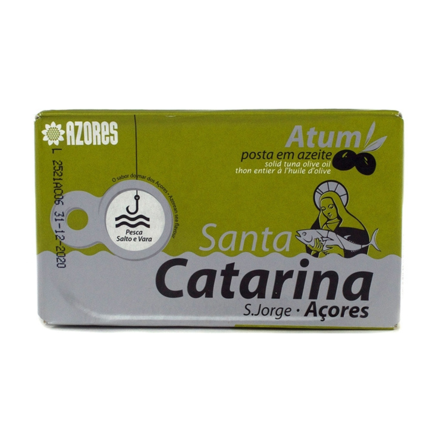 A green and grey can of Santa Catarina Solid Tuna in Olive Oil