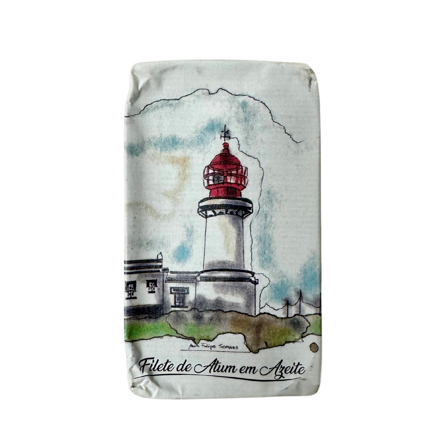 An illustrated can of Santa Catarina Tuna Fillets in Olive Oil - Farol do Topo