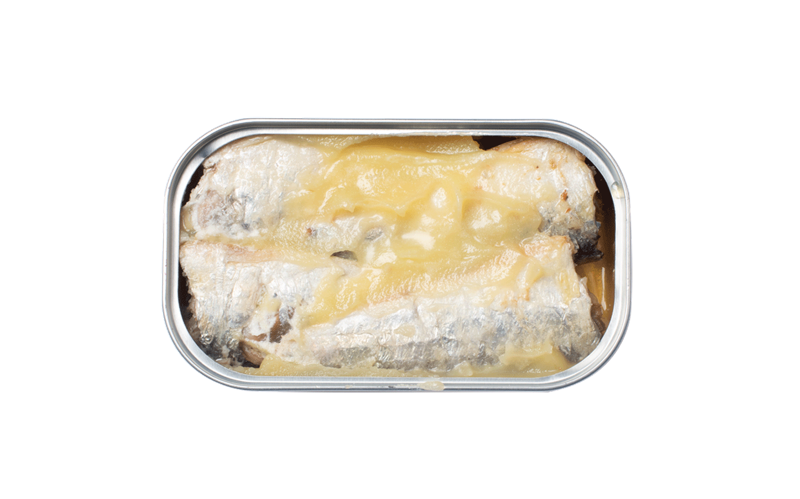 An opened can of "Jose Gourmet" can of sardines in butter