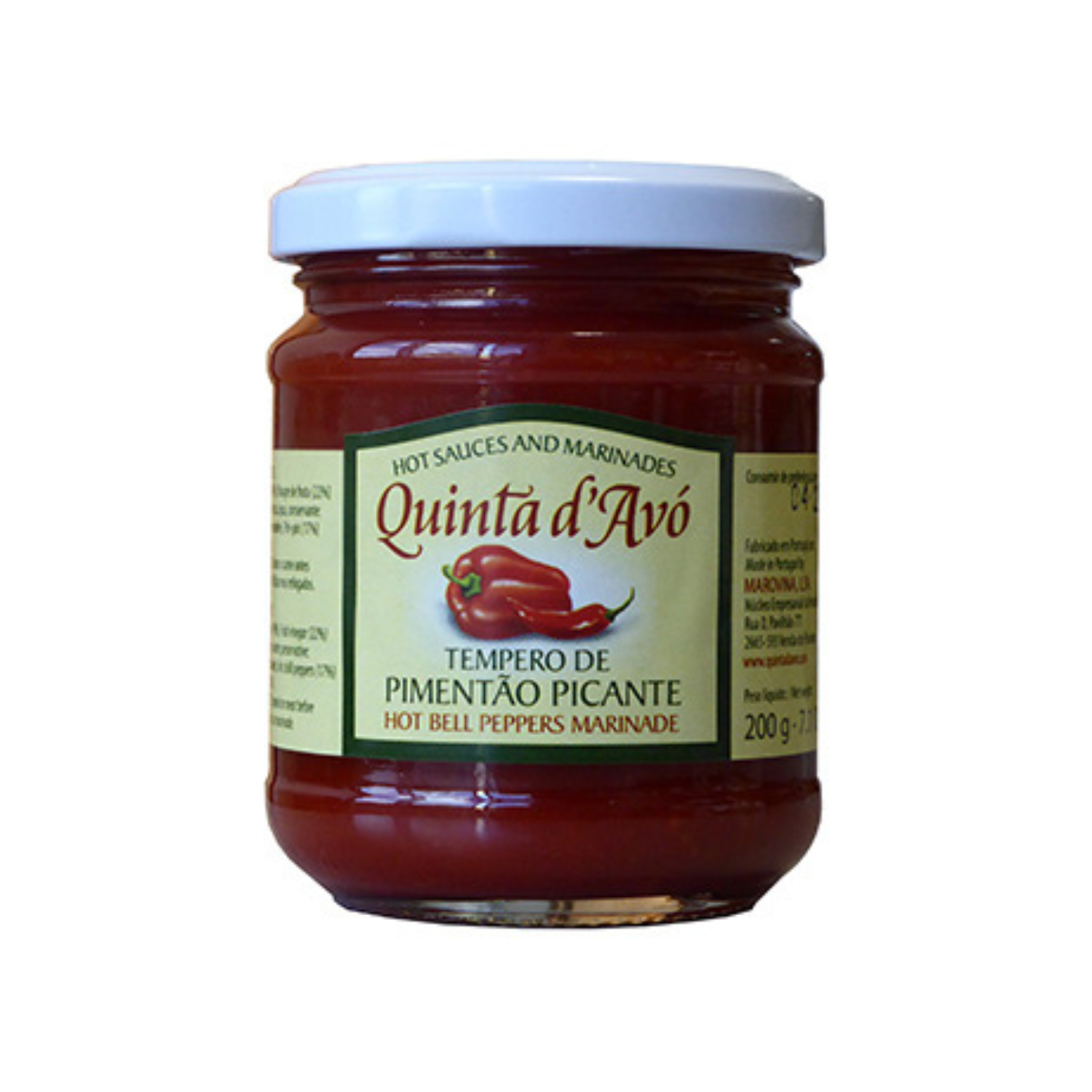 Jar of Quinta d'Avó hot sauce on a white background