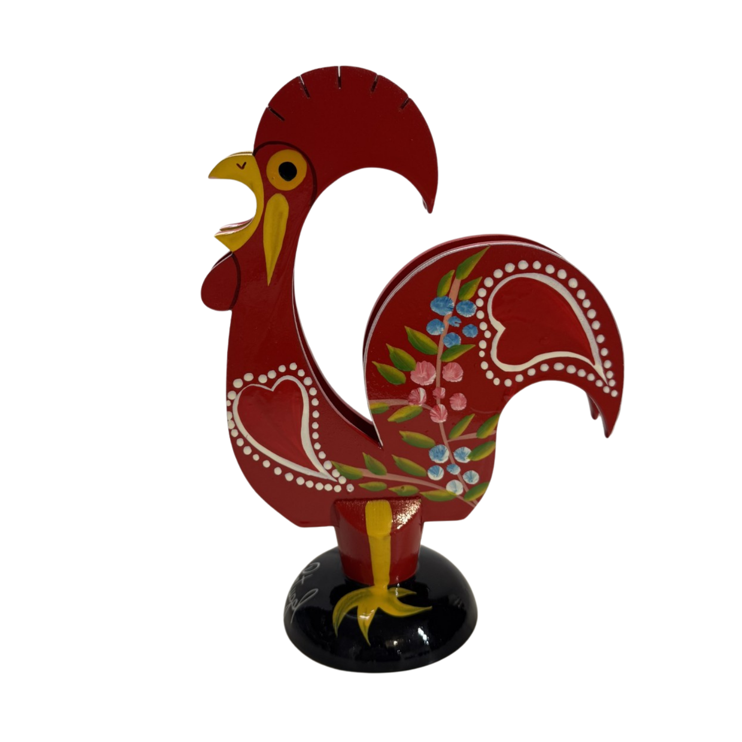 Galo Barcelos Traditional Hand-Painted Wooden Napkin Holder Rooster