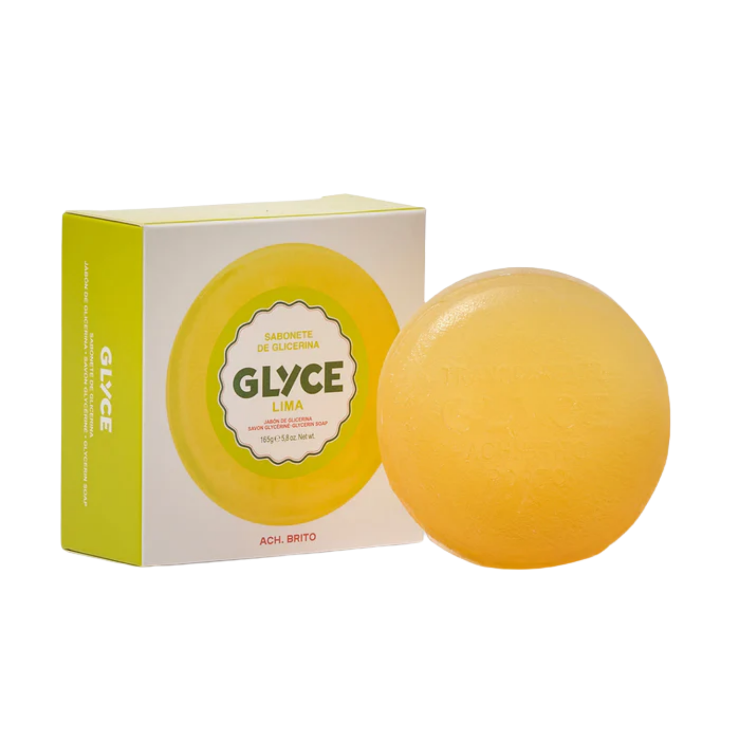 Yellow soap bar with 'Glyce' packaging on a white background