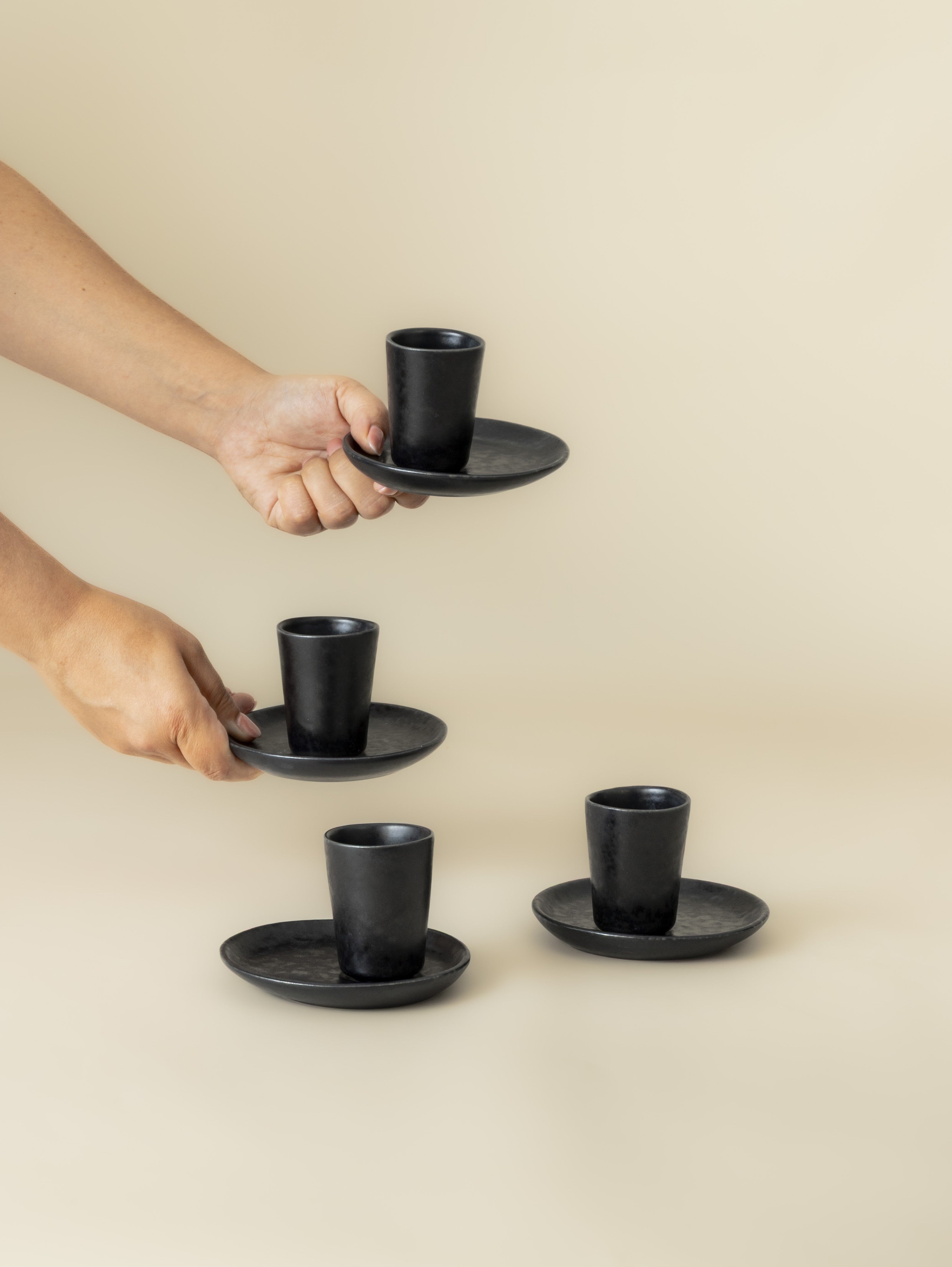 Terrafina Black Stone Espresso Cup and Saucer - Set of 4