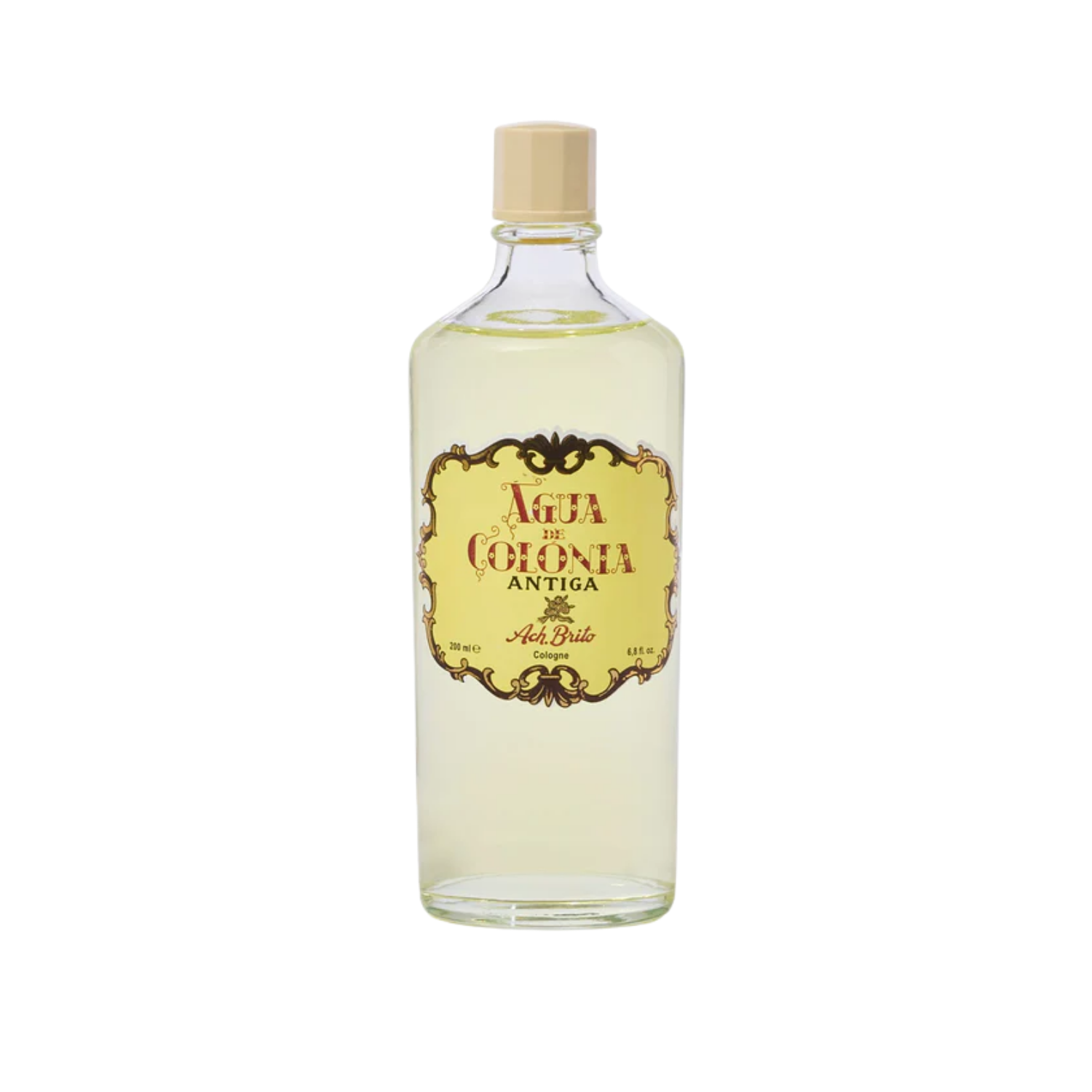 Clear bottle with a yellow label on a white background