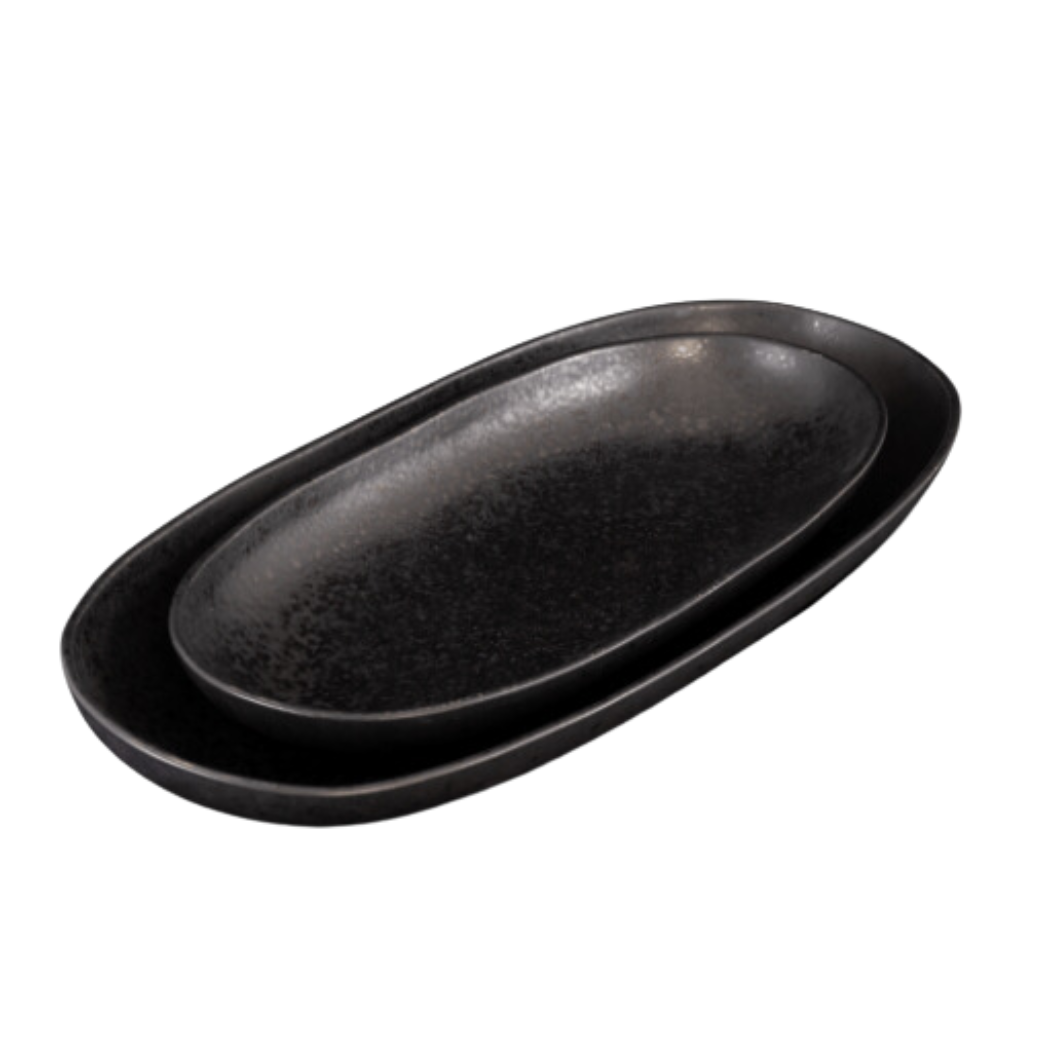 Terrafina Black Stone Oval Serving Platter - Set of 2