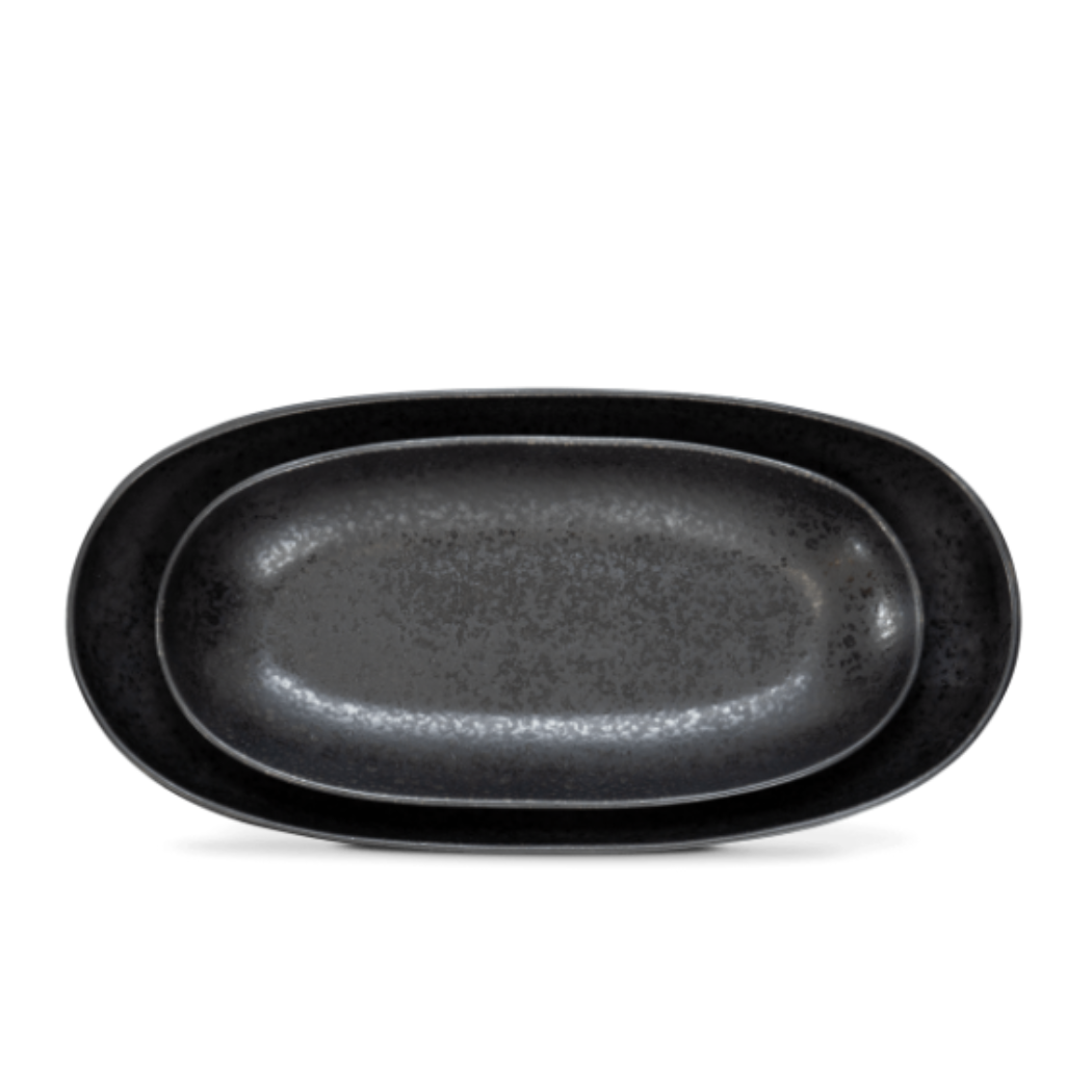 Terrafina Black Stone Oval Serving Platter - Set of 2