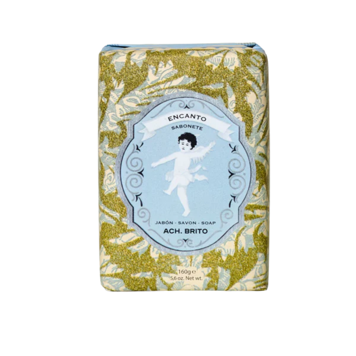 Bar of soap with decorative packaging featuring a fairy design on a white background