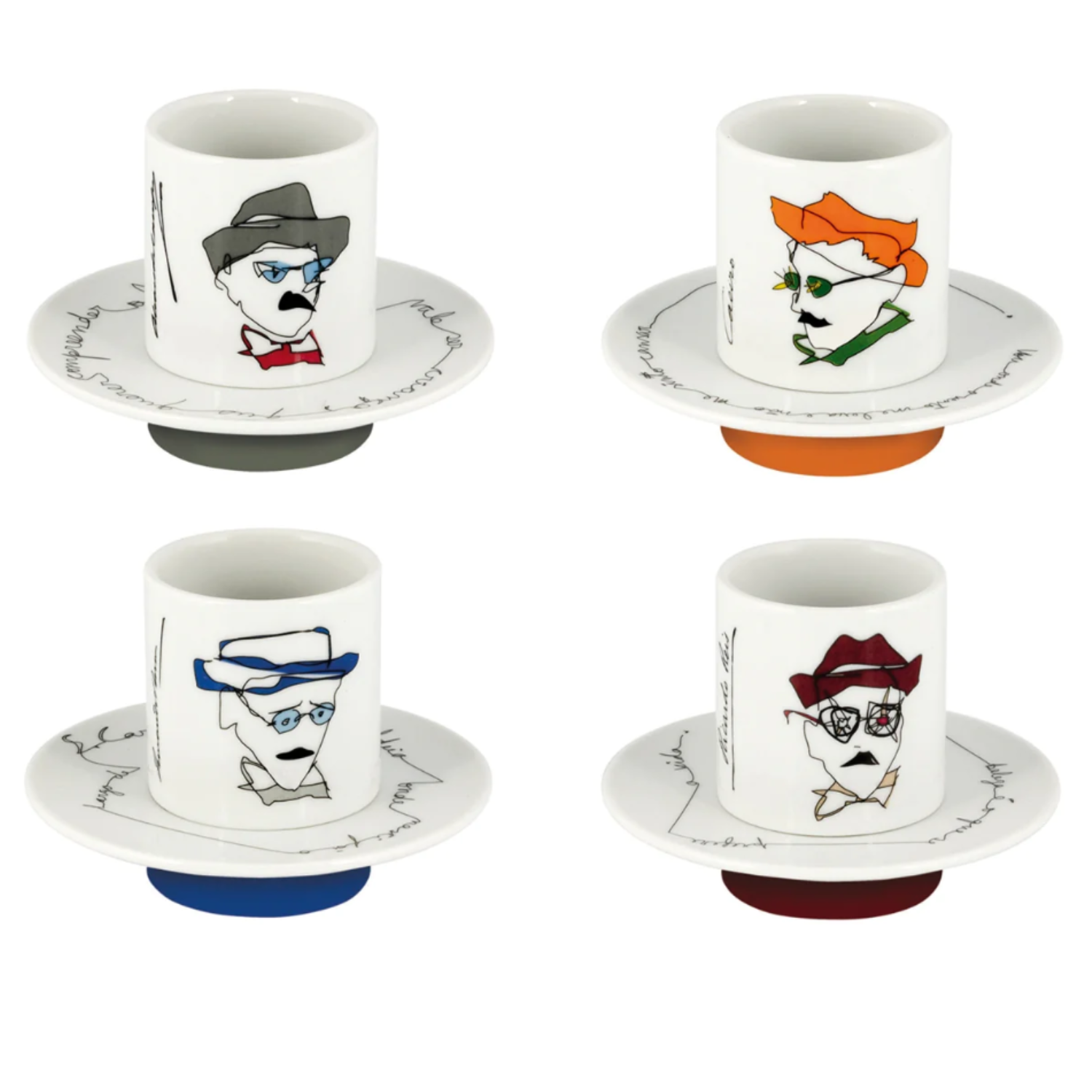 Vista Alegre Heteronimos Set of 4 Coffee Cups and Saucers