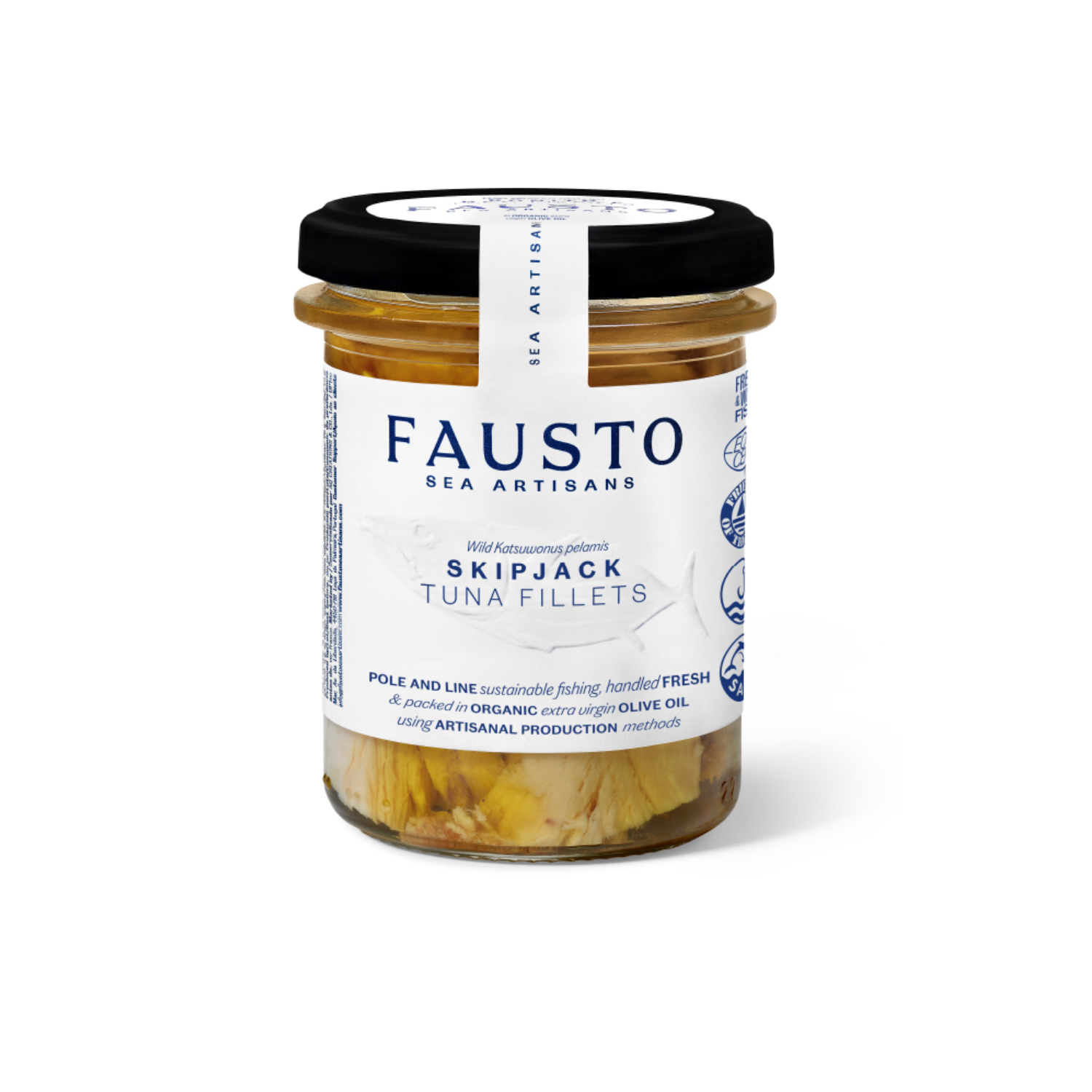 Fausto Skipjack Tuna Fillets in Organic Extra Virgin Olive Oil in a Jar