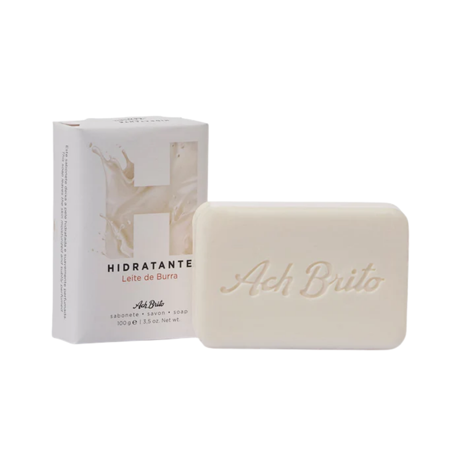 Bar of soap and packaging with 'Ach Brito' branding on a white background