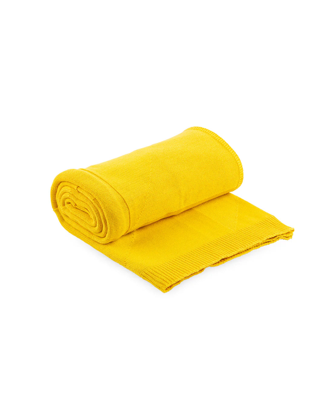 Yellow towel rolled up on a white background