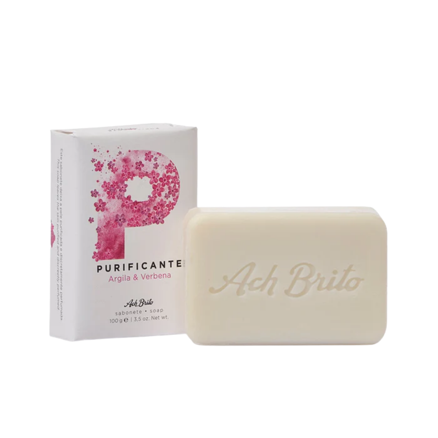 Bar of soap and packaging with 'Ach Brito' branding on a white background