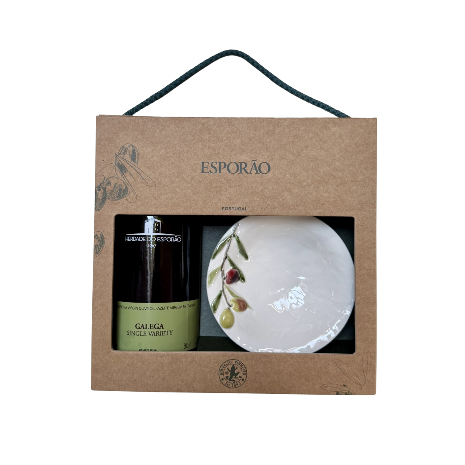 Herdade do Esporão Galega Extra Virgin Olive Oil with Bordallo Pinheiro Olive Dish Gift Pack