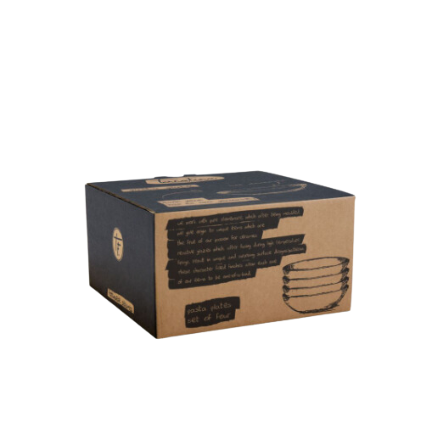 Terrafina Dark Blue Flower Seeds Pasta/Soup Plate - Set of 4