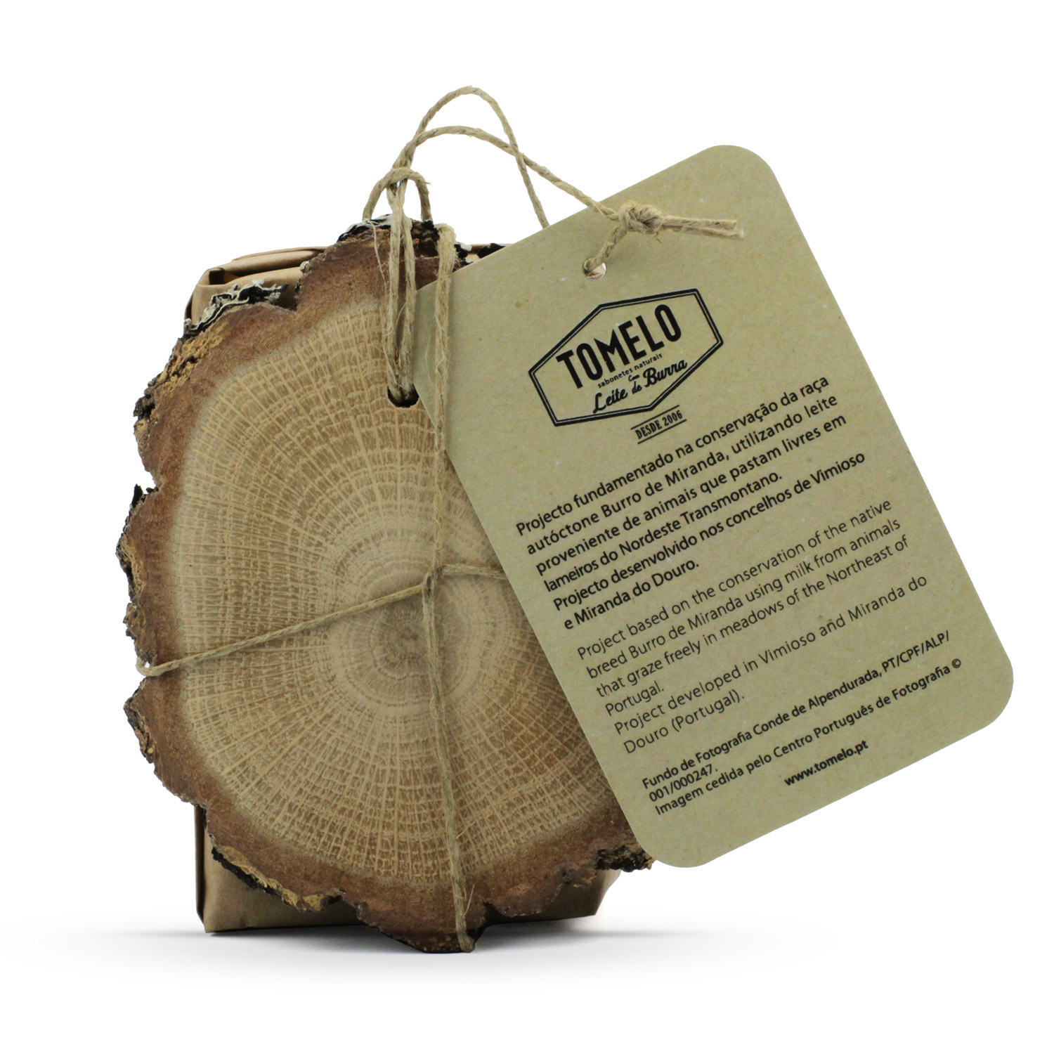 Tomelo Natural Soap with Donkey Milk and Wooden Curler