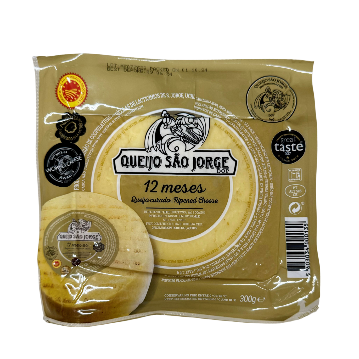 São Jorge Cheese Aged 12 Months DOP (Denominação de Origem Protegida)