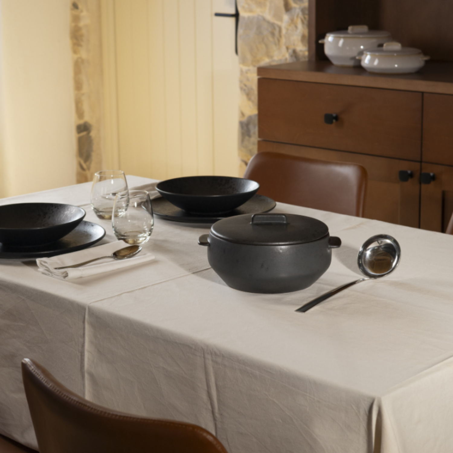 Terrafina Japanese Black Casserole with Lid