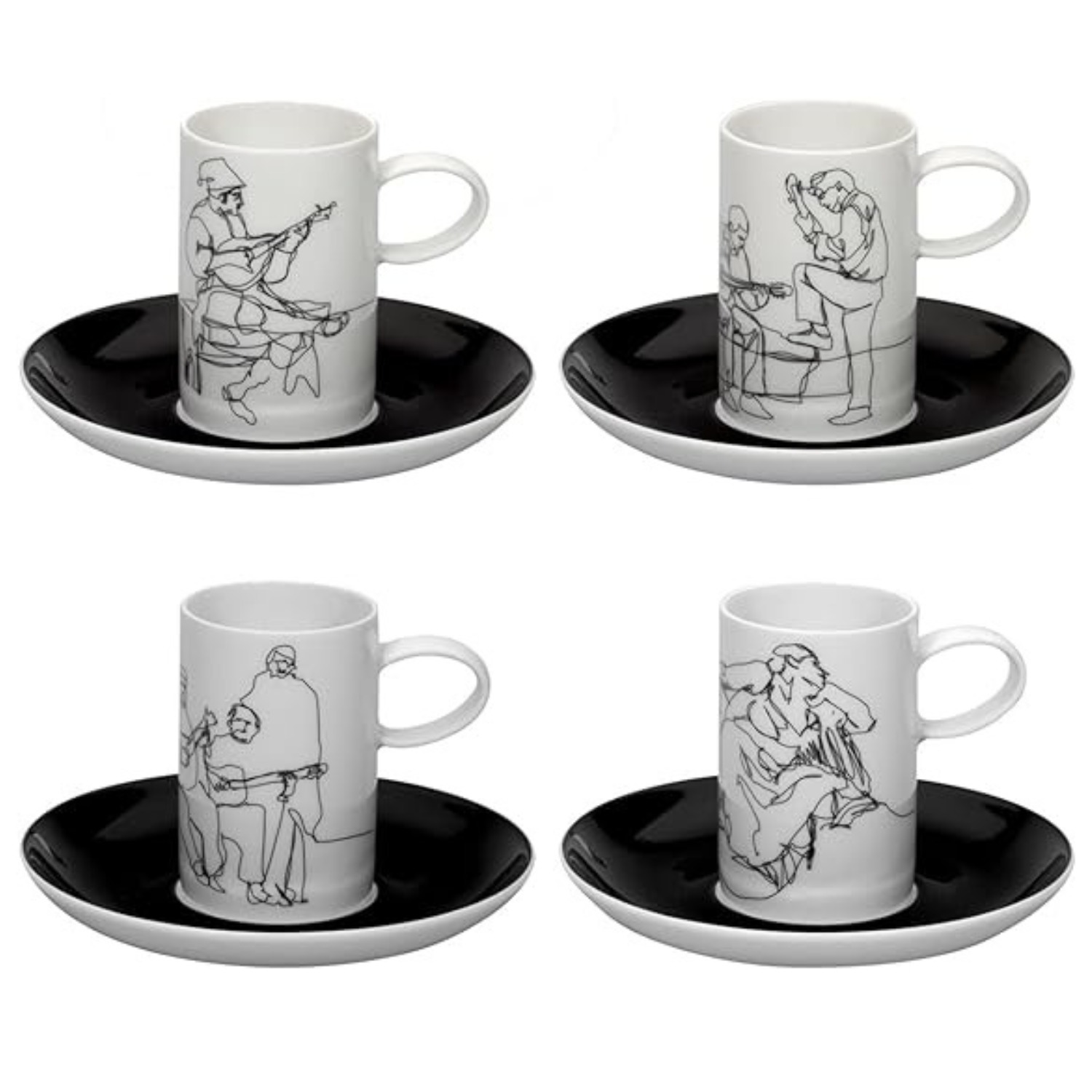 Vista Alegre Fado Set of 4 Coffee Cups and Saucers
