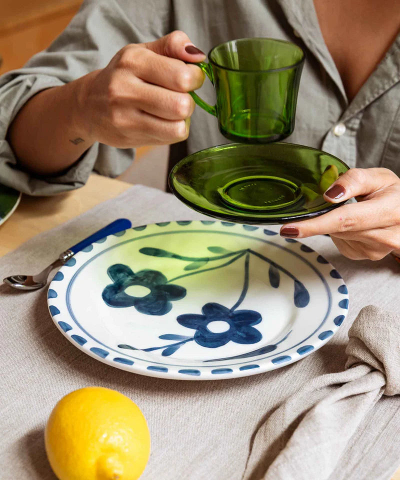 Valsa Blue Flowers Hand-Painted Dessert Plate