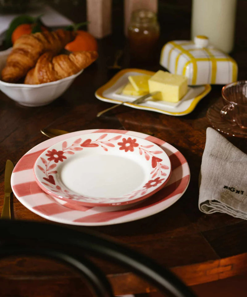 Valsa Red Flowers Hand-Painted Dessert Plate