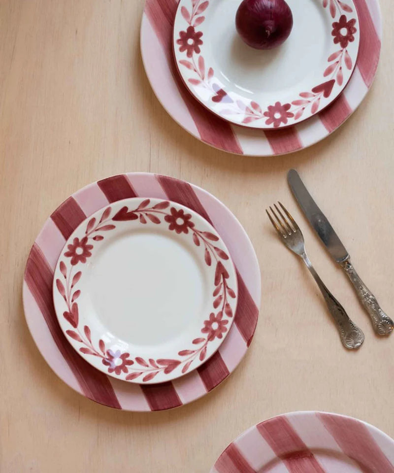 Valsa Red Flowers Hand-Painted Dessert Plate