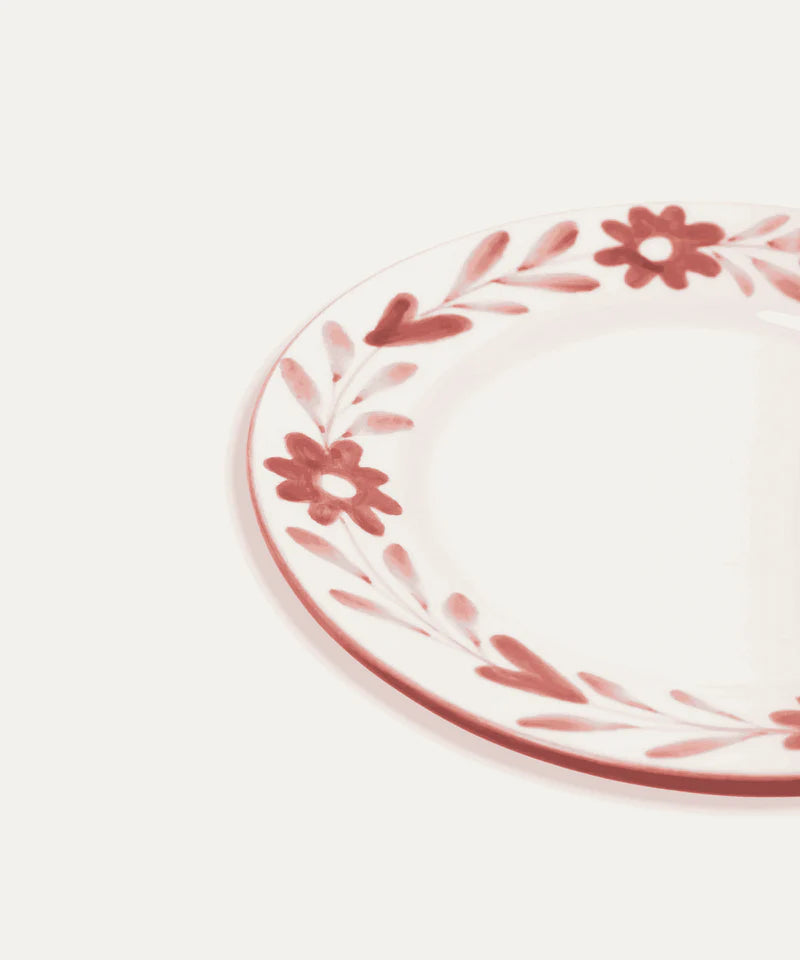 Valsa Red Flowers Hand-Painted Dessert Plate