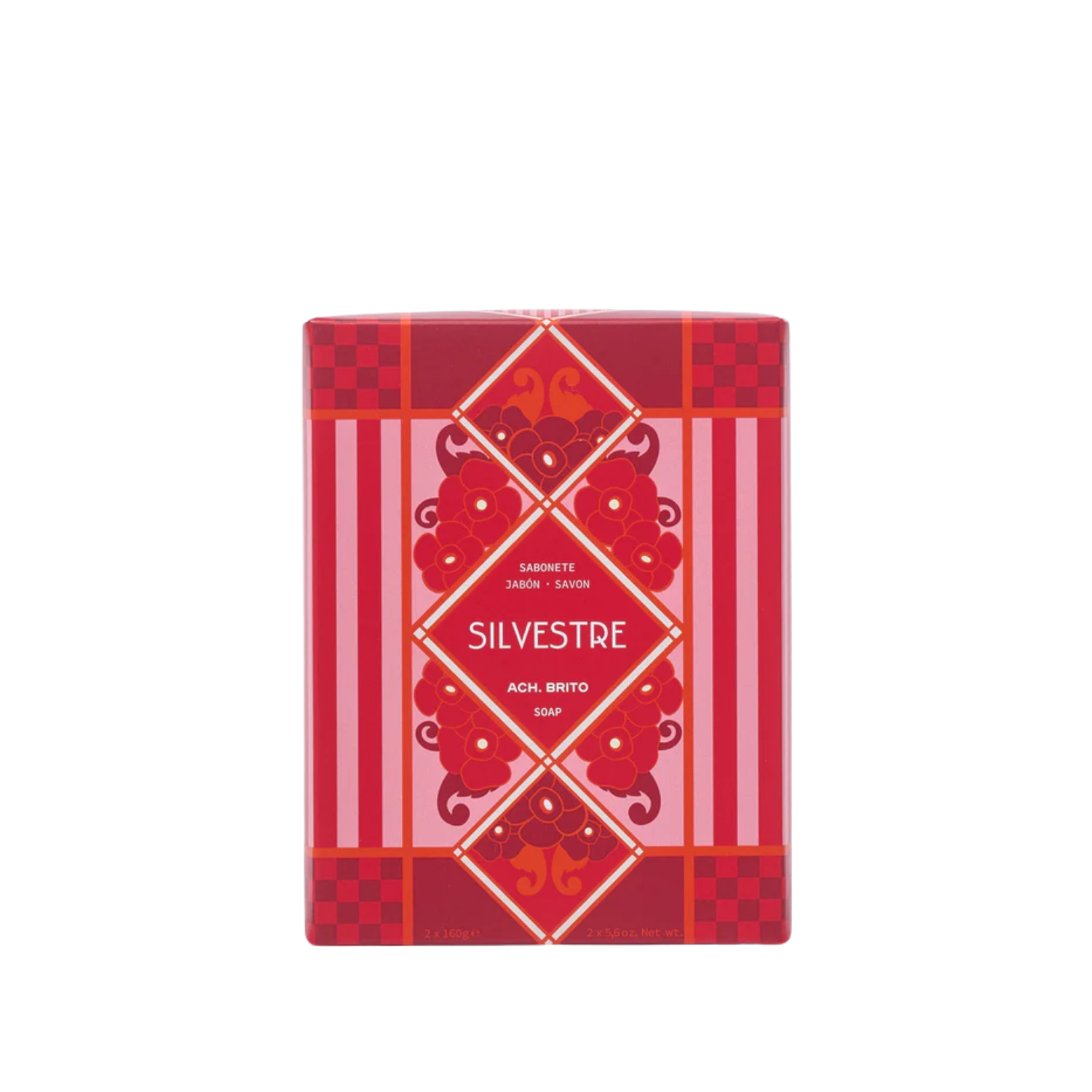 Red and pink decorative soap packaging with 'Silvestre' branding on a white background