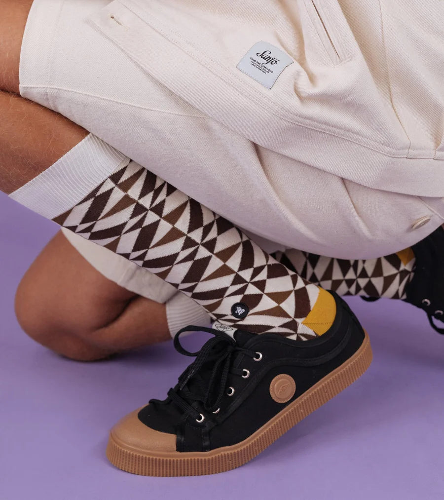 Sir Tile Geometric Brown Socks