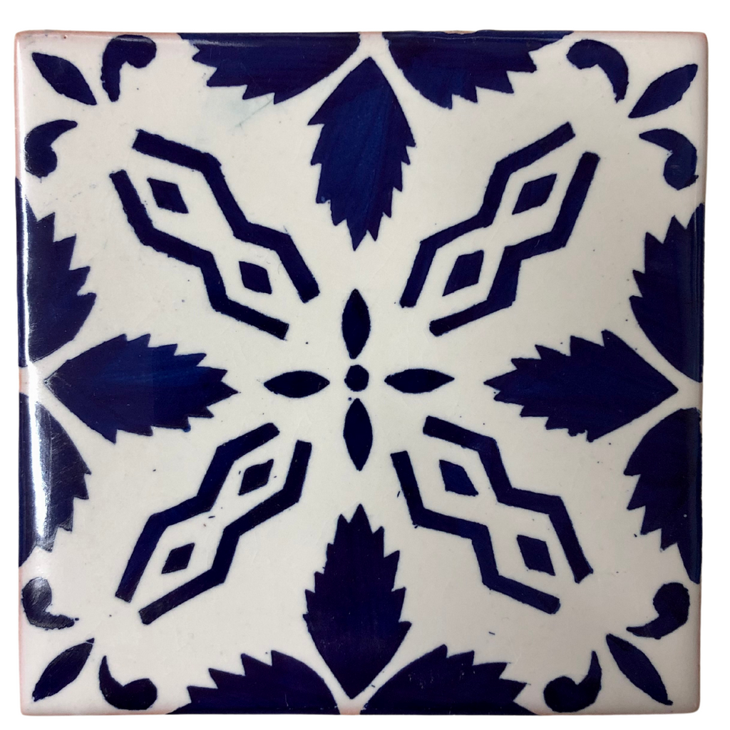 Cerâmica Vieira  Hand-Crafted Tile Blue Cross and Leaves Pattern