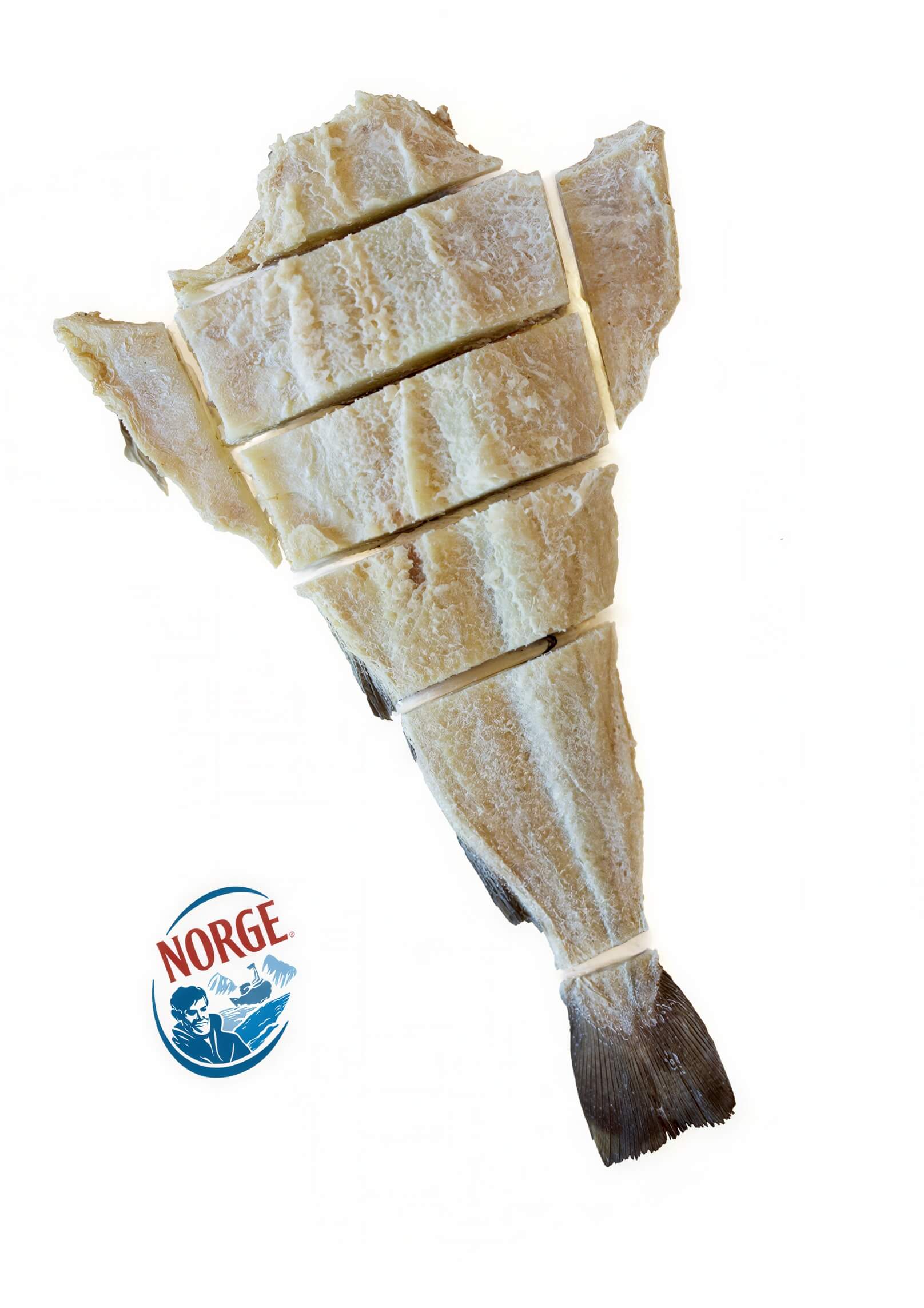 A dried Norwegian salted cod cut in pieces